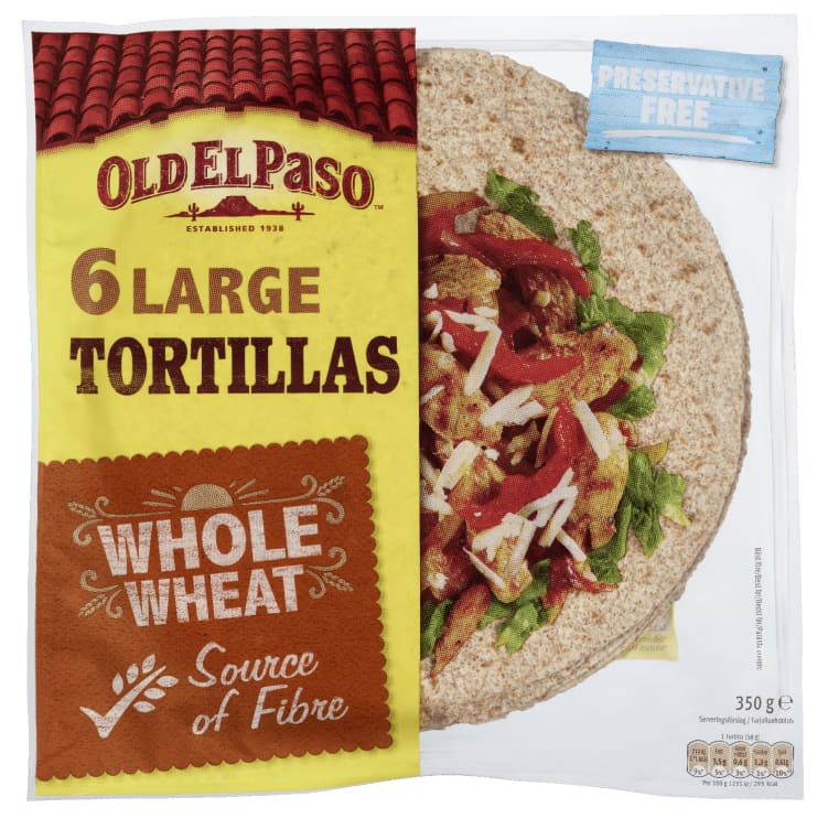 TORTILLAS WHOLE WHEAT 6STK 350G