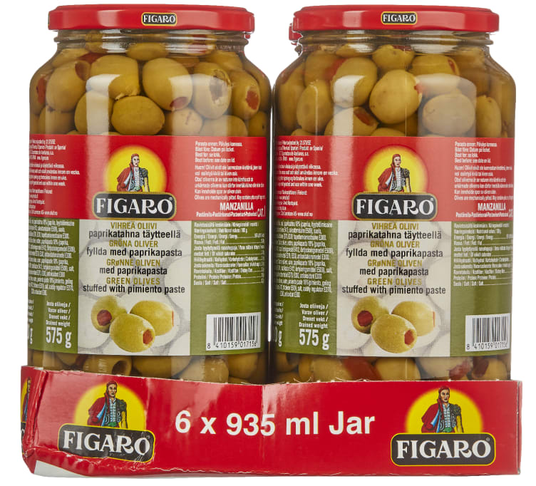Figaro Grønne Oliven med Paprika 920g